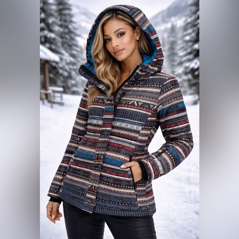 Roxy Aztec Print Hooded Winter Coat XL – Insulated Snow Jacket NWT